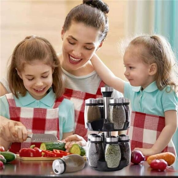 revolving spice rack organizer with 12 glass jars rotating countertop kitchen st - Picture 6 of 7